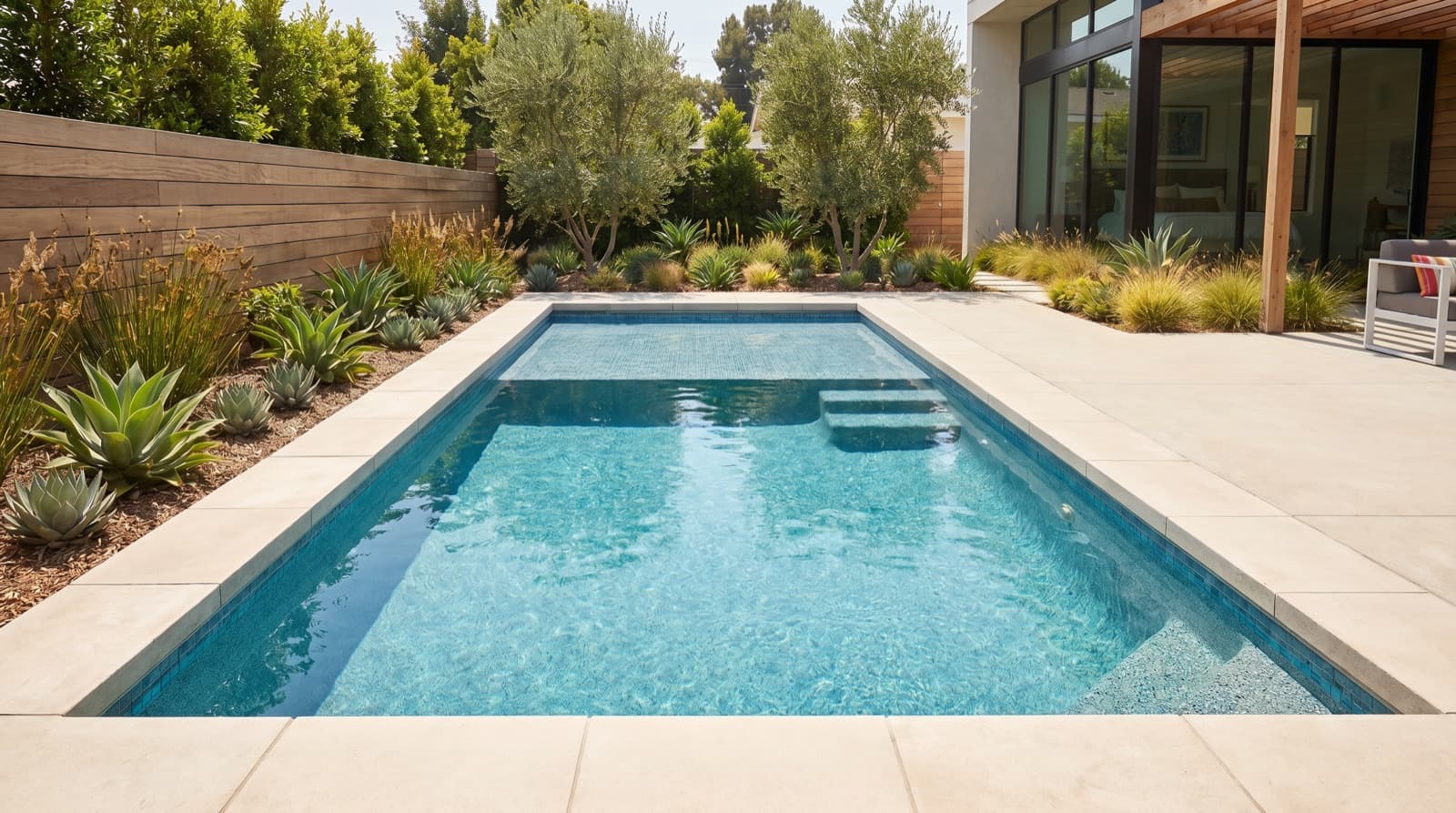 A NEXA inground pool in a compact Southern California backyard