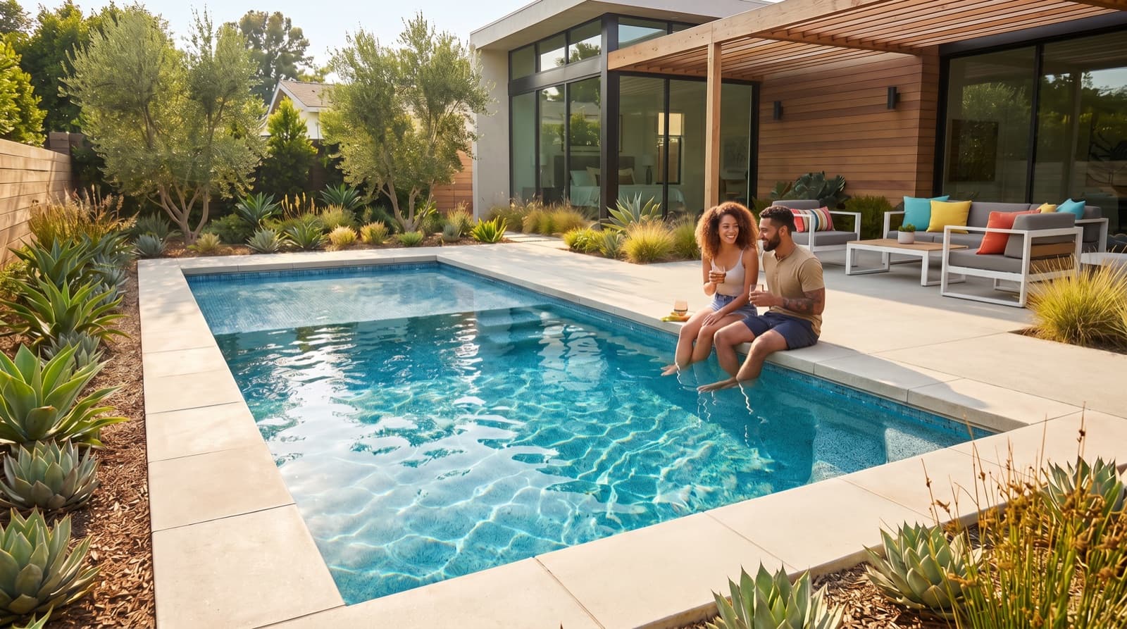A family-sized NEXA inground pool in an Orange County backyard